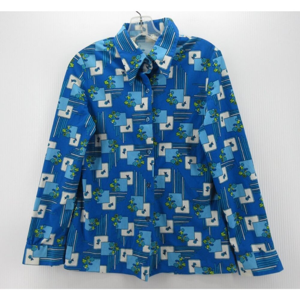 VINTAGE Alex Colman Top Small Shirt Geometric Floral Disco Mod 70s